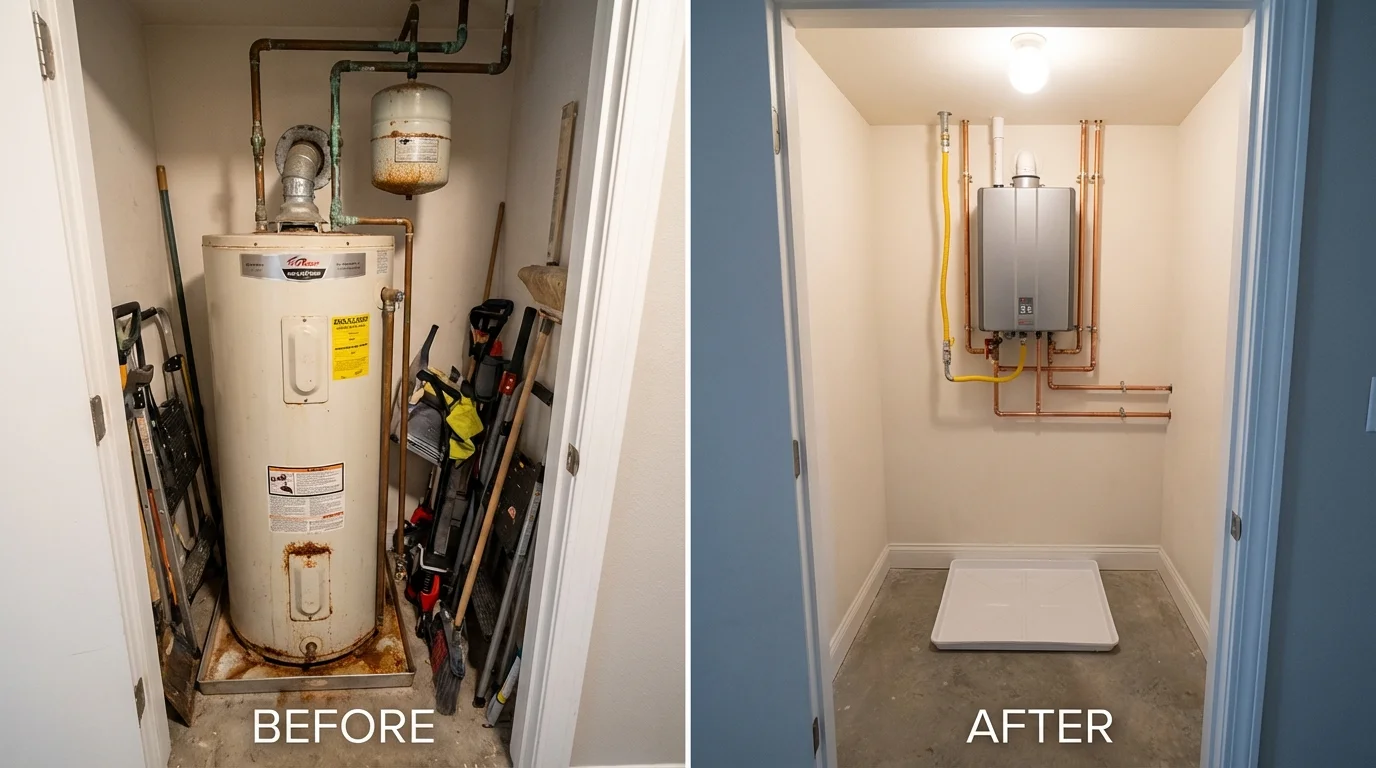 Tank water heater versus wall-mounted tankless unit comparison for Point of Rocks, MD homeowners