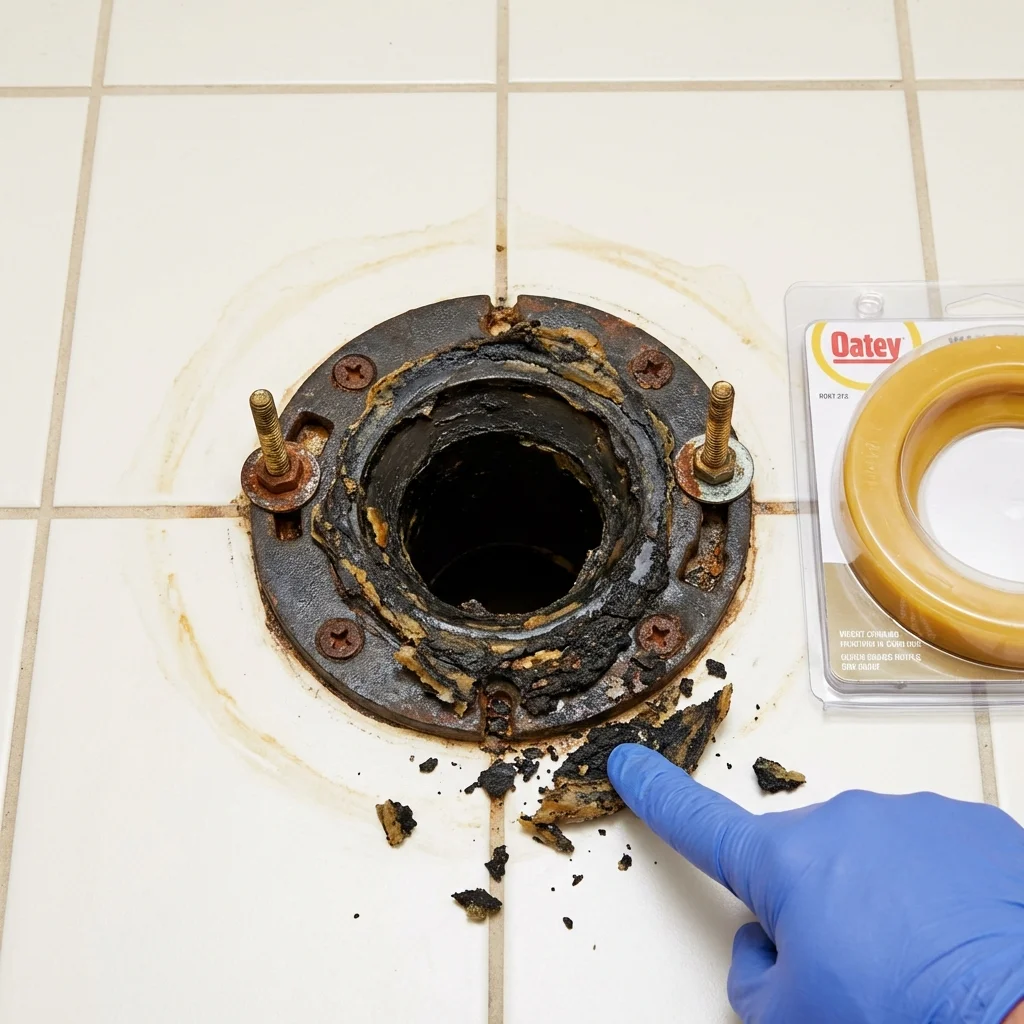 Failed wax ring showing water seepage at the base of a toilet in a Point of Rocks, MD home