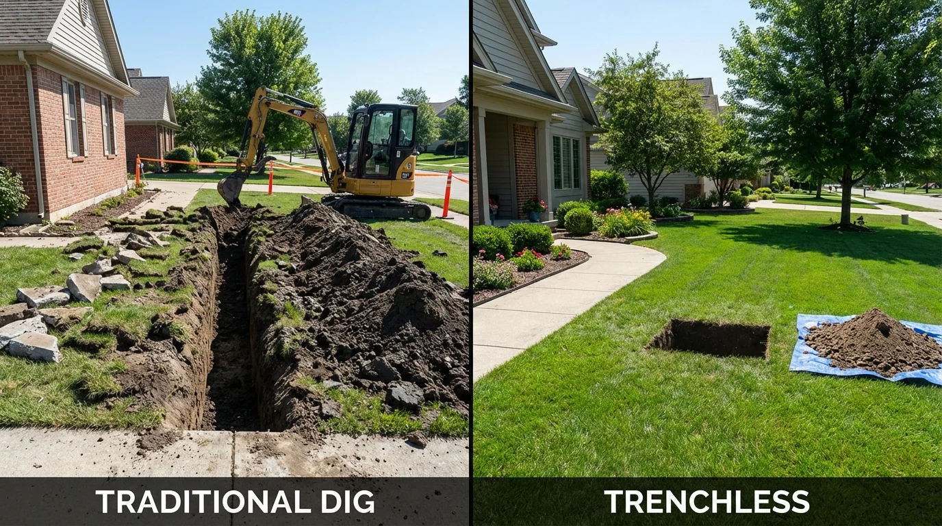 Trenchless sewer repair with minimal yard damage versus traditional excavation in Point of Rocks, MD